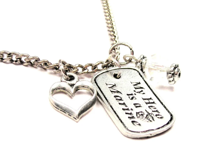 Simple Choker Necklace-My Hero Is A Marine Necklace with Small Heart