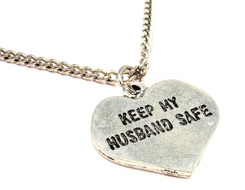 Black Pearl Necklace-Keep My Husband Safe Heart Single Charm Necklace