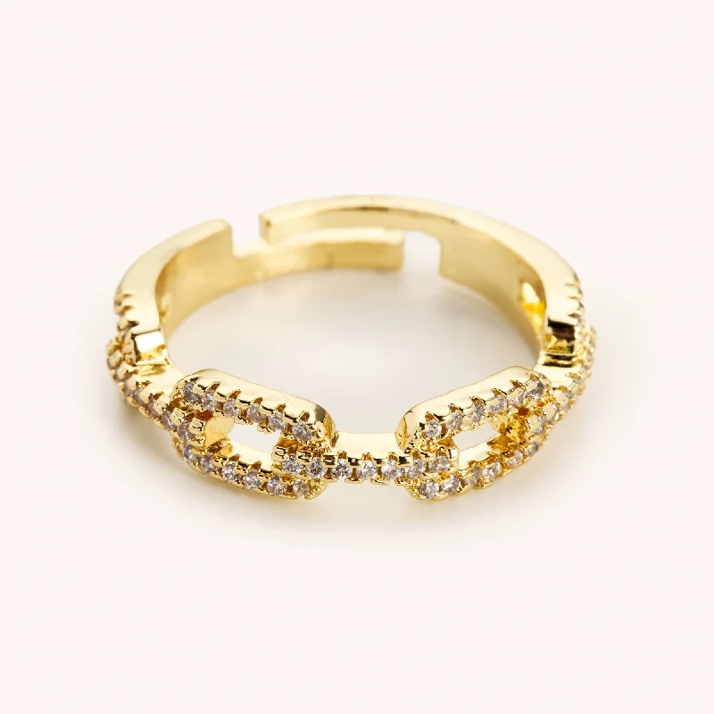 Dainty Engagement Ring-Gold Chain Link Adjustable Ring