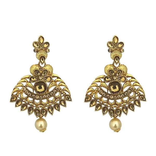 Unique Pearl Earrings-Kriaa Brown Kundan Gold Plated Dangler Earrings - 1315902