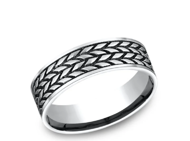 Wedding Ring Set with Diamonds-Cobalt Chrome Tire Tread Band