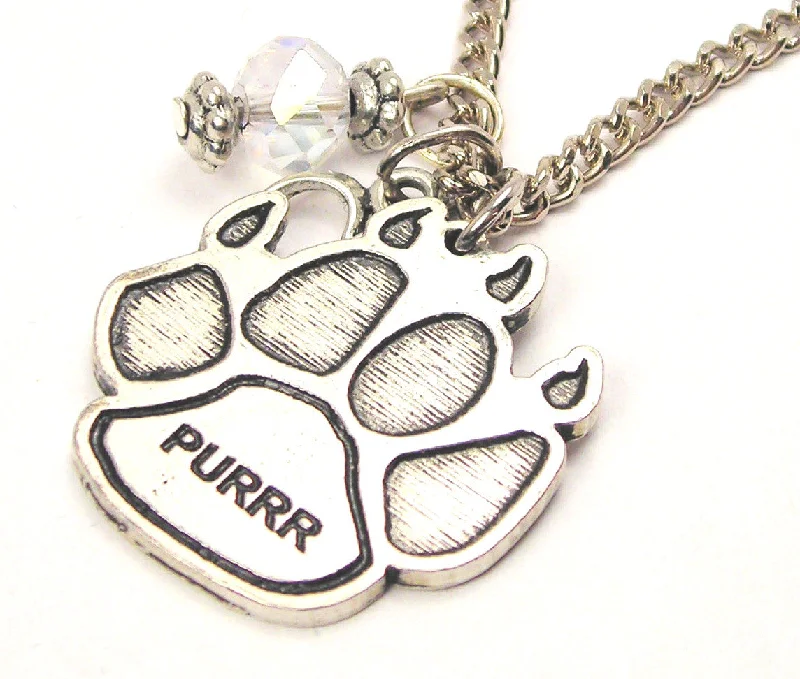 Silver Chain Necklace-Purrr Cat Paw Necklace with Small Heart