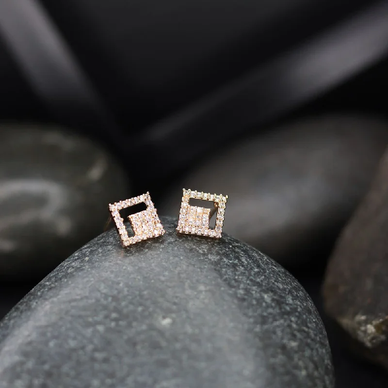 Elegant Vintage Earrings-Etnico Valentine's Special Rose Gold Plated Square Studs Earrings for Women (E2975)