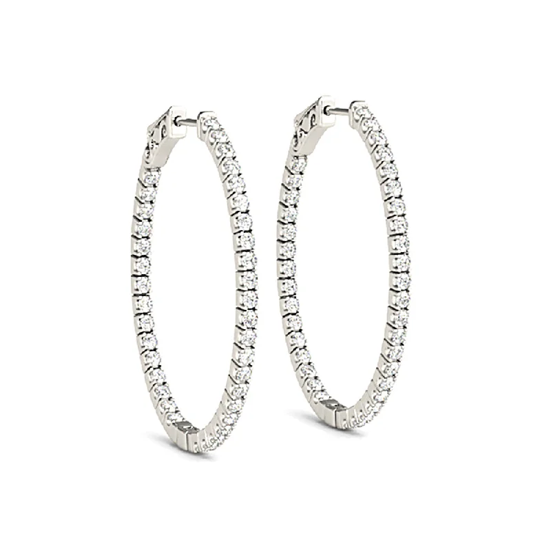 Unique Pearl Earrings-Inside-Out 1.50 ctw Diamond Hoop Earrings "U" Prong Set