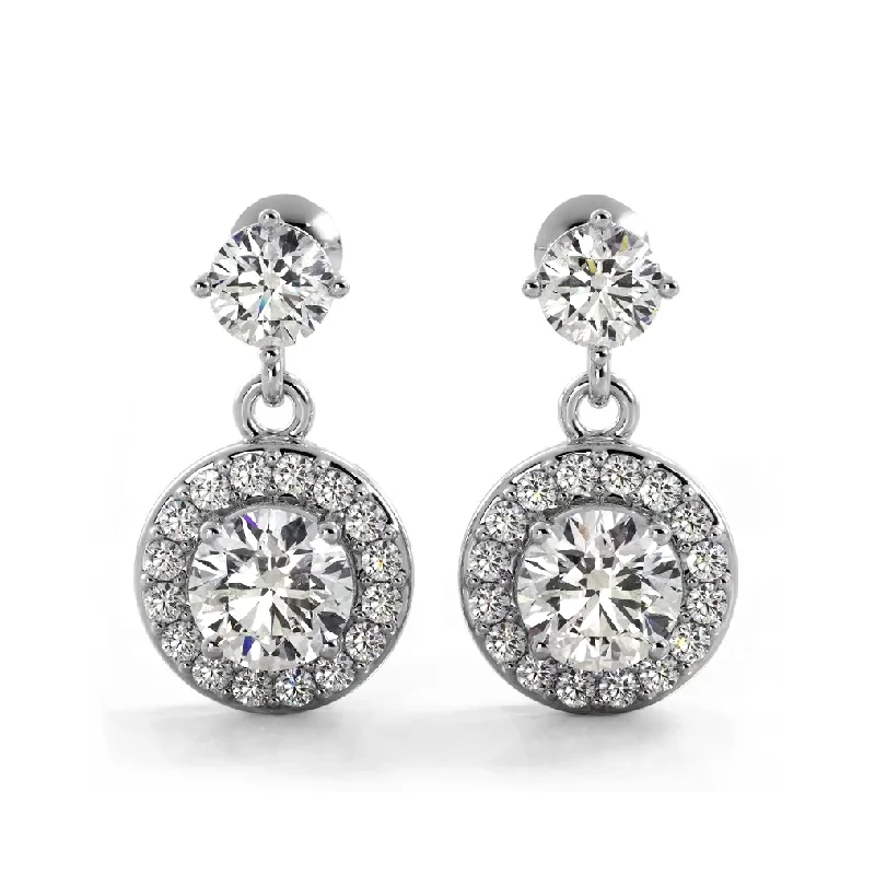 Rhinestone Stud Earrings-1.0 ctw. Round Diamond Heavenly Halo Drop Earrings