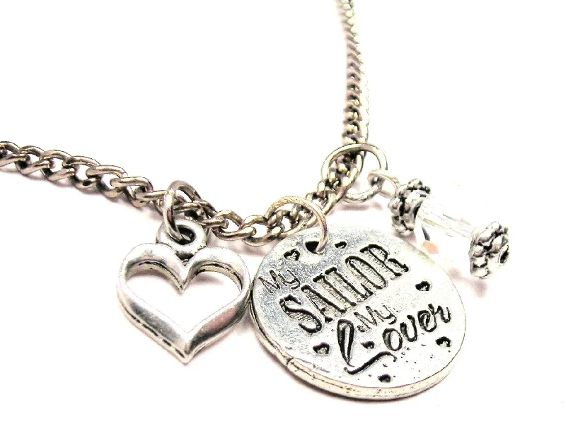 Long Silver Necklace-My Sailor My Lover Necklace with Small Heart