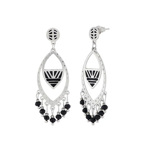 Elegant Pearl Stud Earrings-Urthn Black Meenakari Silver Plated Dangler Earrings - 1312516B