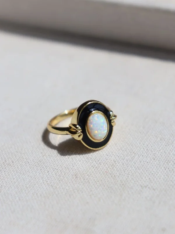 Couples Matching Rings-Vintage Elegant Enamel Opal Ring