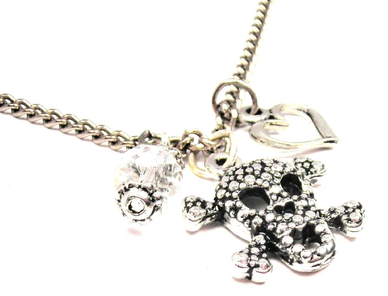 Personalized Heart Necklace-Skull And Crossbones Open Jaw Heart Nose Necklace with Small Heart