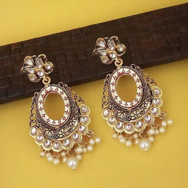 Sterling Silver Stud Earrings-Kriaa Maroon Meenakari Gold Plated Kundan Dangler Earrings  - 1316338E