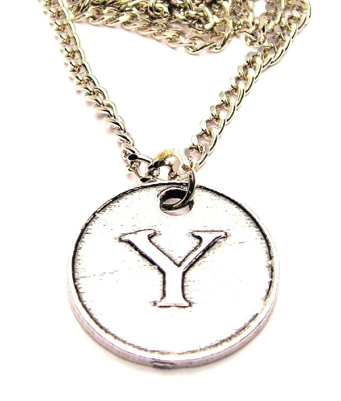 Gemstone Pendant Necklace-Initial Y Circle Single Charm Necklace