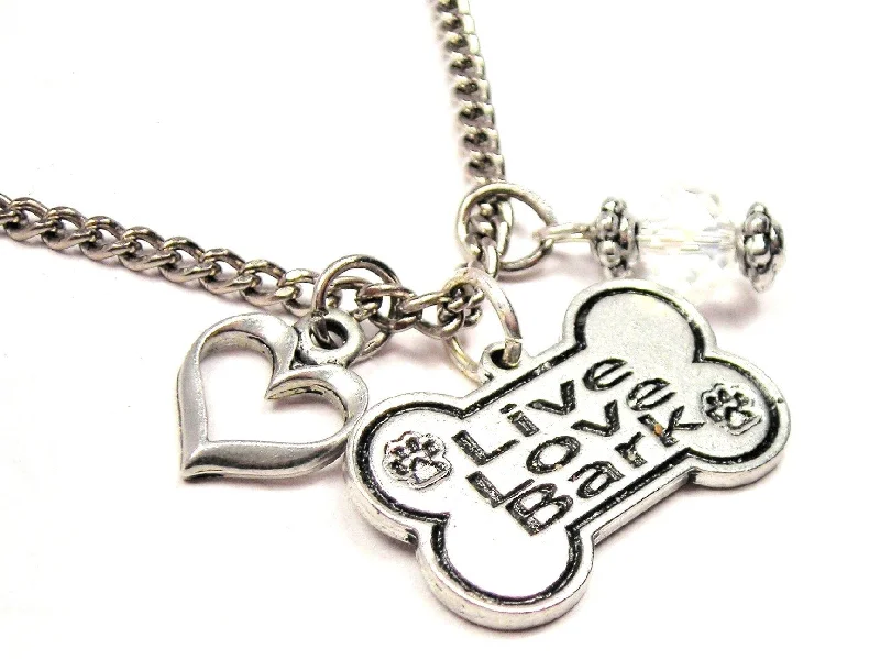 Custom Family Tree Necklace-Live Love Bark Bone Necklace with Small Heart