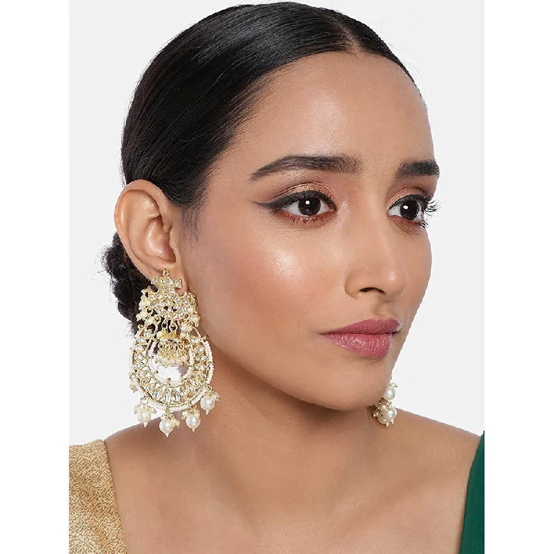 Heart Hoop Earrings-Etnico 18K Gold Plated Kundan & Pearl Traditional Handcrafted Jhumki Earrings for Women/Girls (E2793W)