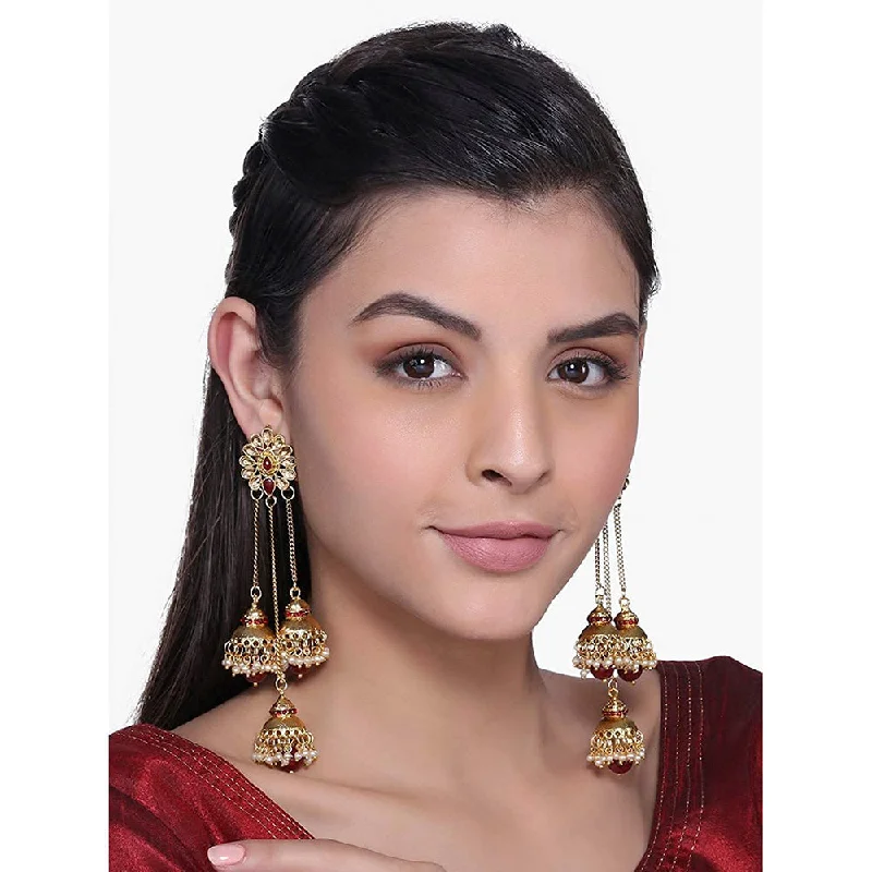 Women’s Crystal Earrings-Etnico Gold Plated Pearl Jhumki Earrings for Women (E2607R)