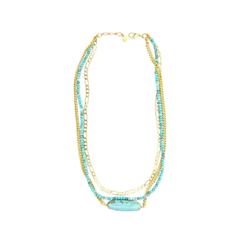 Rose Gold Pendant Necklace-Palladio Triple Strand Necklace in Turquoise Blue