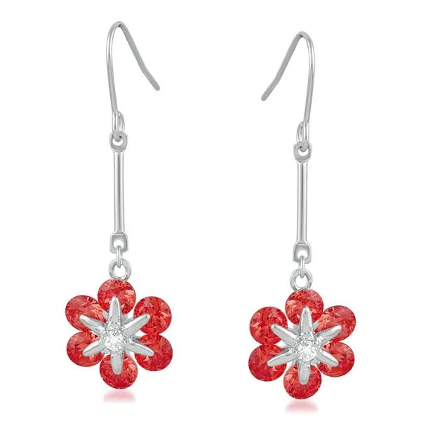 Luxury Gold Drop Earrings-Kriaa Silver Plated Red Austrian Stone Dangler Earrings - 1309106B