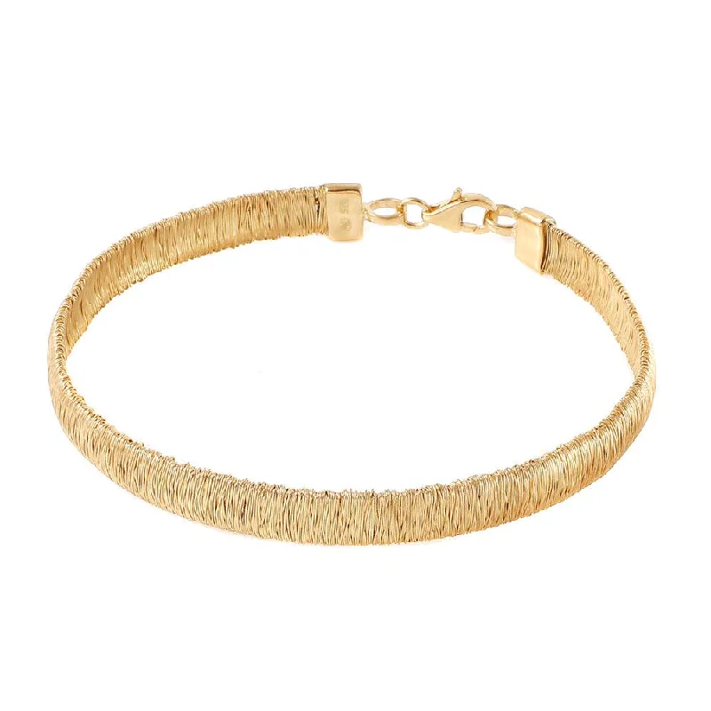 Double Cuff Bracelet-Silver 925 Gold Plated Wheat Thin Italian Bracelet - DIB00001GP