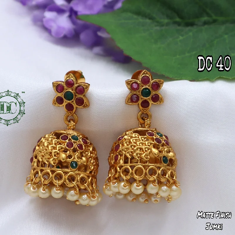 Unique Metal Earrings-Diksha Collection Gold Plated Pota Stone Jhumkis Earrings