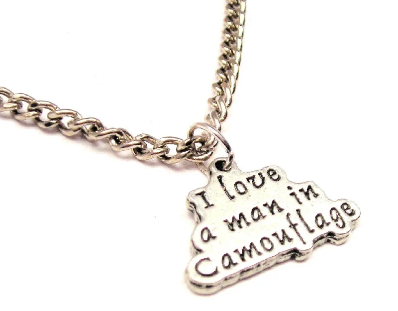 Casual Silver Necklace-I Love A Man In Camouflage Single Charm Necklace