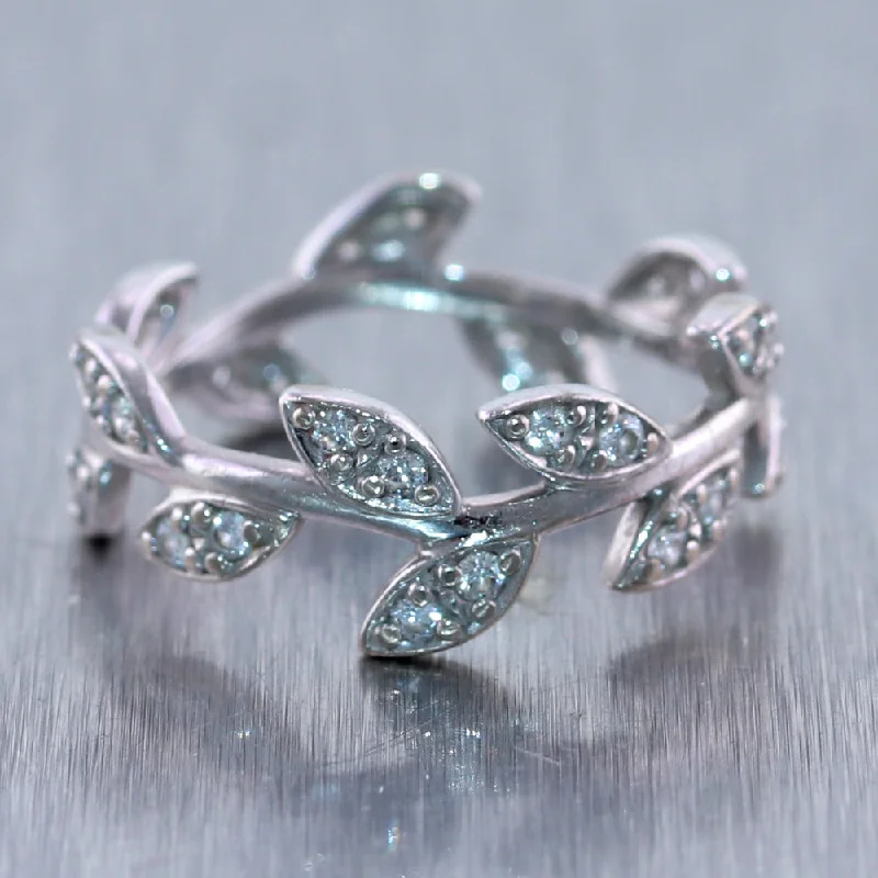 Vintage Diamond Ring-Tiffany & Co. Paloma Picasso 18k White Gold 0.28ctw Diamond Olive Leaf Ring