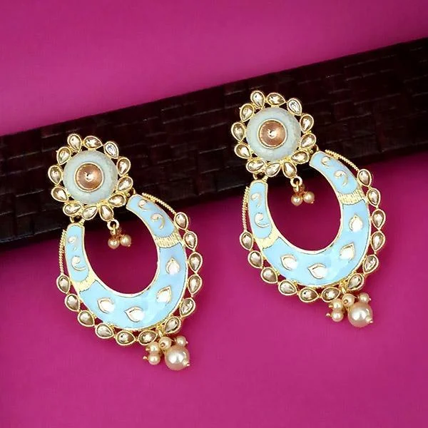 Multi-Layer Earrings-Kriaa Gold Plated Blue Meenakari Kundan Dangler Earrings - 1316327J