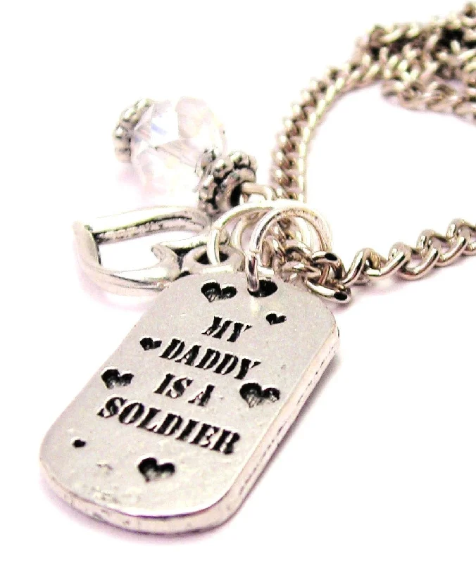 Personalized Family Necklace-My Daddy Is A Soldier Necklace with Small Heart