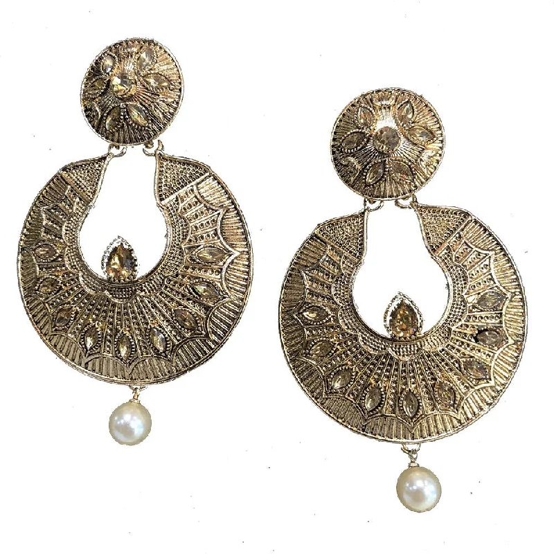 Large Gem Earrings-Shreeji Brown Kundan Gold Plated Dangler Earrings - SE_777