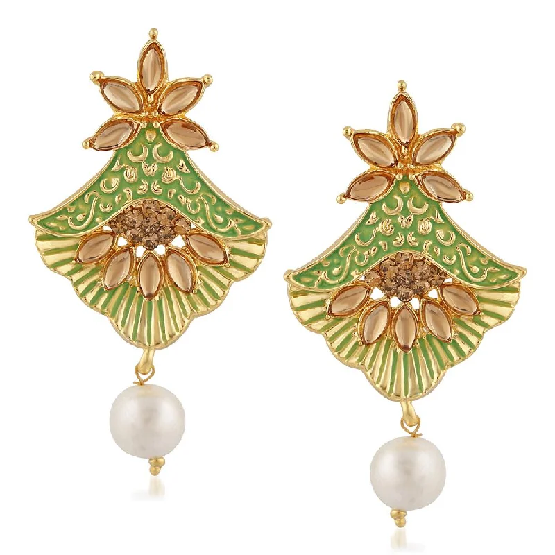 Colorful Drop Earrings-Mahi Meenakari Work Floral Dangler Earrings with Crystal and Artificial Pearl for Womens (ER1109674G)