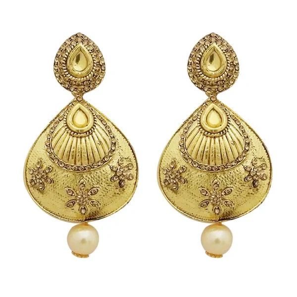 Abstract Earrings-Jheel Austrian Stone Gold Plated Pearl Drop Dangler Earrings - 2900248A