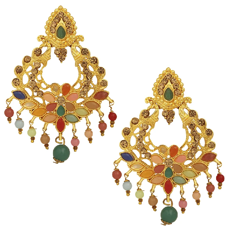 Vintage Drop Earrings-Mahi Multicolor Crystals Floral Dangler Earrings for Women (ER1109722G)