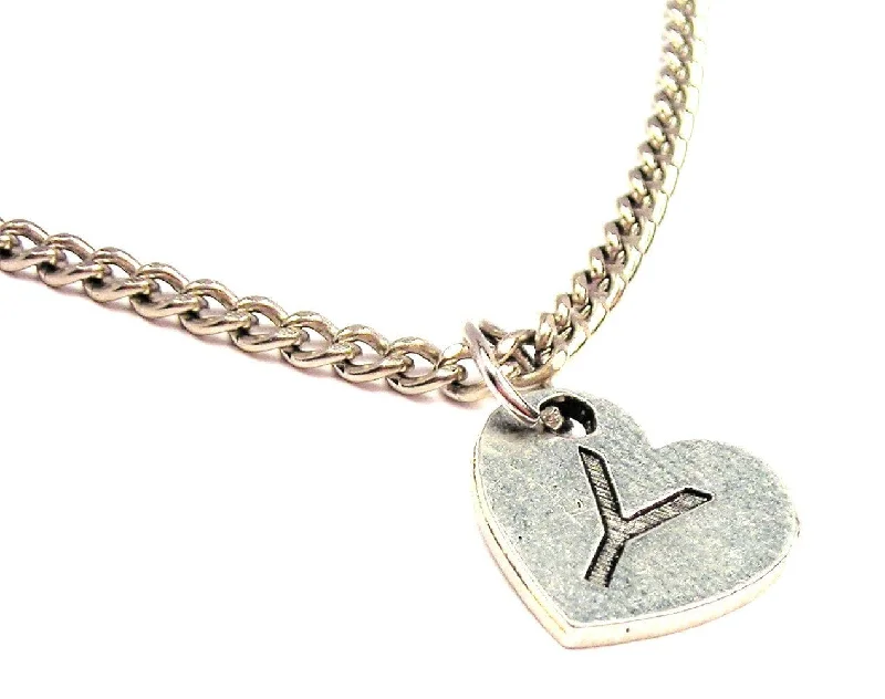 Handmade Silver Necklace-Heart Shaped Initial Y Single Charm Necklace