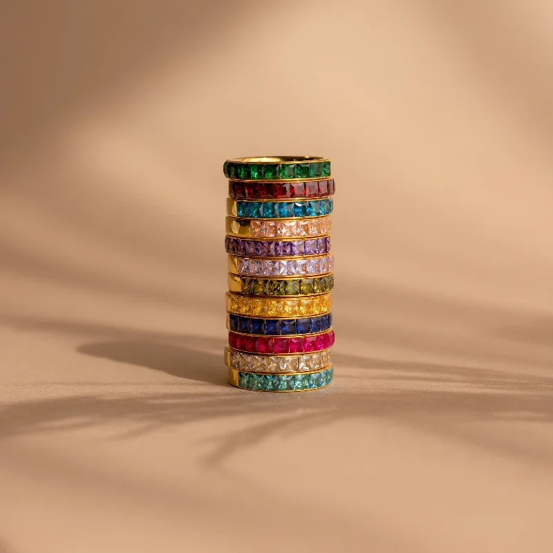 Women’s Stackable Rings-Birthstone Inlay Band