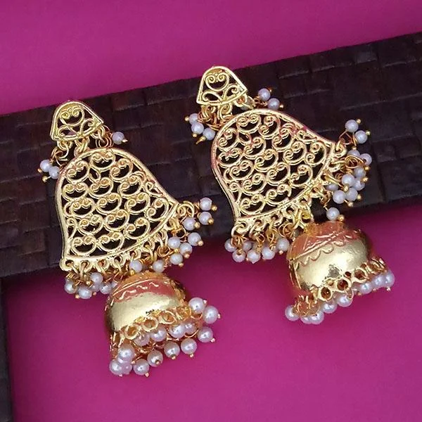 Handmade Hoop Earrings-Kriaa Gold Plated White Pearl Jhumki Earrings