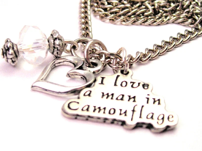 Adjustable Necklace-I Love A Man In Camouflage Necklace with Small Heart