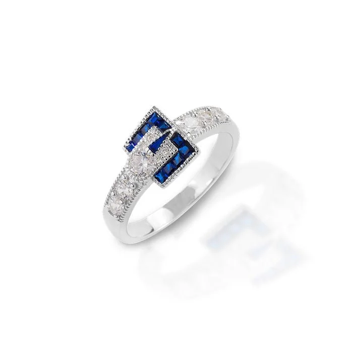 Gemstone Wedding Ring Set-Kelly Herd Blue Spinel Buckle Ring - Sterling Silver