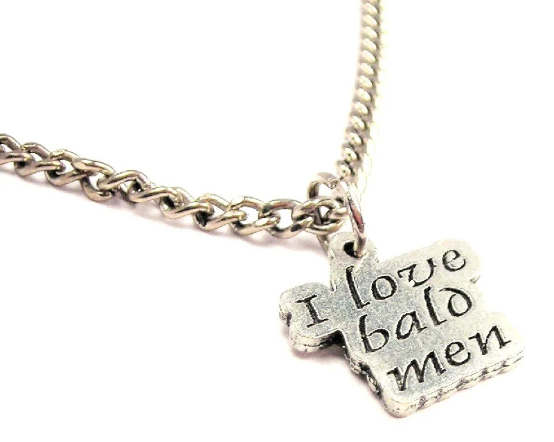 Wedding Necklace for Bride-I Love Bald Men Single Charm Necklace