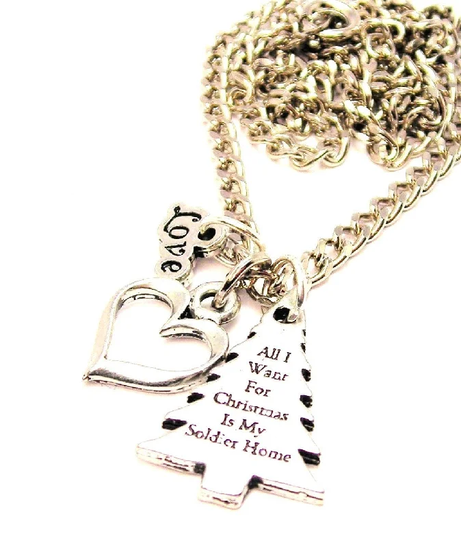 Personalized Silver Necklace-All I Want For Christmas Is My Soldier Home Little Love Necklace