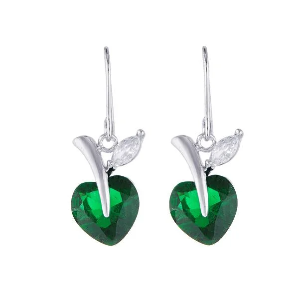 Elegant Crystal Earrings-Kriaa Green Austrian Stone Silver Plated Dangler Earrings - 1309107C