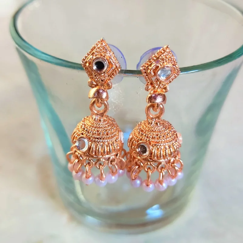 Diamond Stud Earrings-H K Fashion Rose Gold Plated Jhumki Earrings