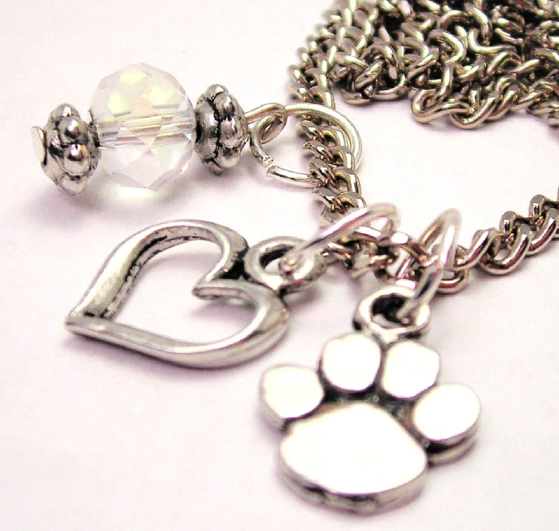 Customizable Gold Necklace-Small Paw Print Necklace with Small Heart