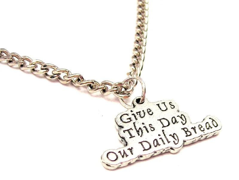 Gold Link Necklace-Give Us This Day Our Daily Bread Single Charm Necklace