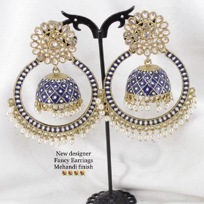 Multi-Colored Earrings-Sai Fashion Mehandi Finish Kundan And Meenakari Designer Dangler Earrings