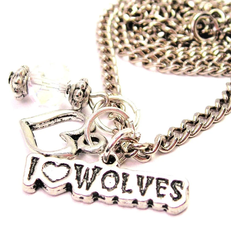 Geometric Pendant Necklace-I Love Wolves Necklace with Small Heart