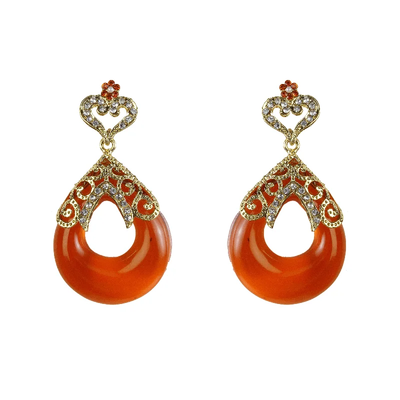 Blue Gem Earrings-Kriaa Orange Stone Gold Plated Dangler Earrings - 1305744