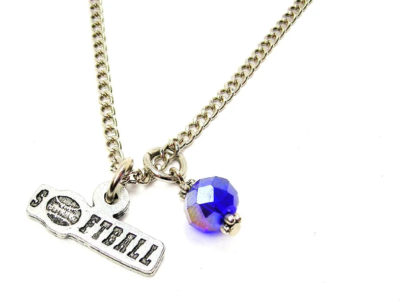 Lightweight Pendant Necklace-Softball Tab With Softball Necklace