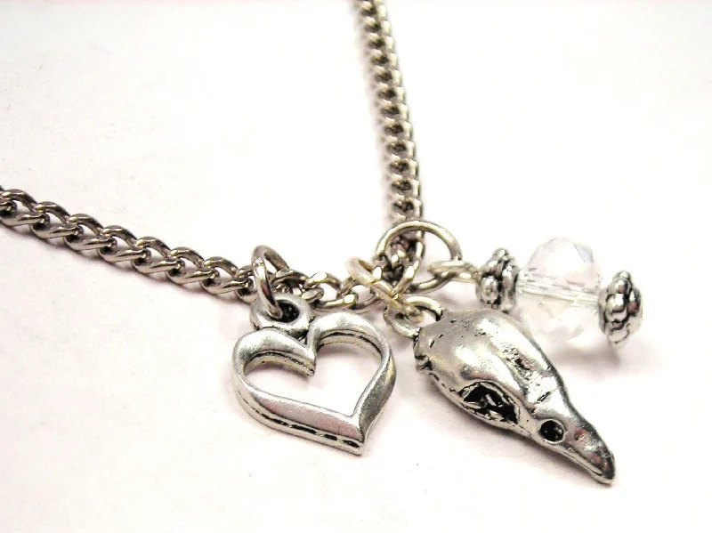 Custom Infinity Necklace-Raven Skull Necklace with Small Heart