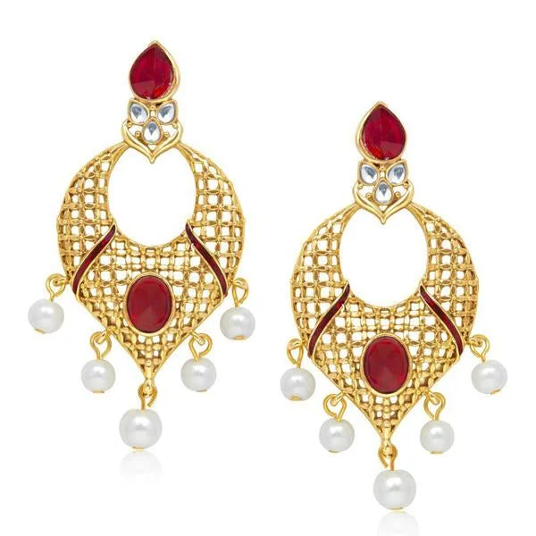 Silver Crystal Earrings-The99jewel Kundan Meenakari Pearl Gold Plated Earrings - 1304531