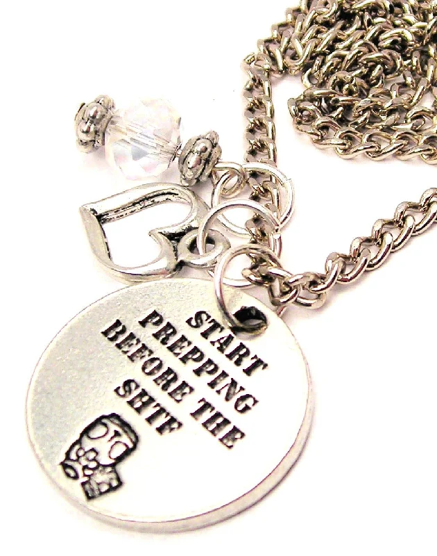 Silver Drop Necklace-Start Prepping Before The Shtf Necklace with Small Heart