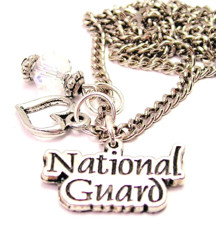 Large Pendant Gold Necklace-National Guard Necklace with Small Heart