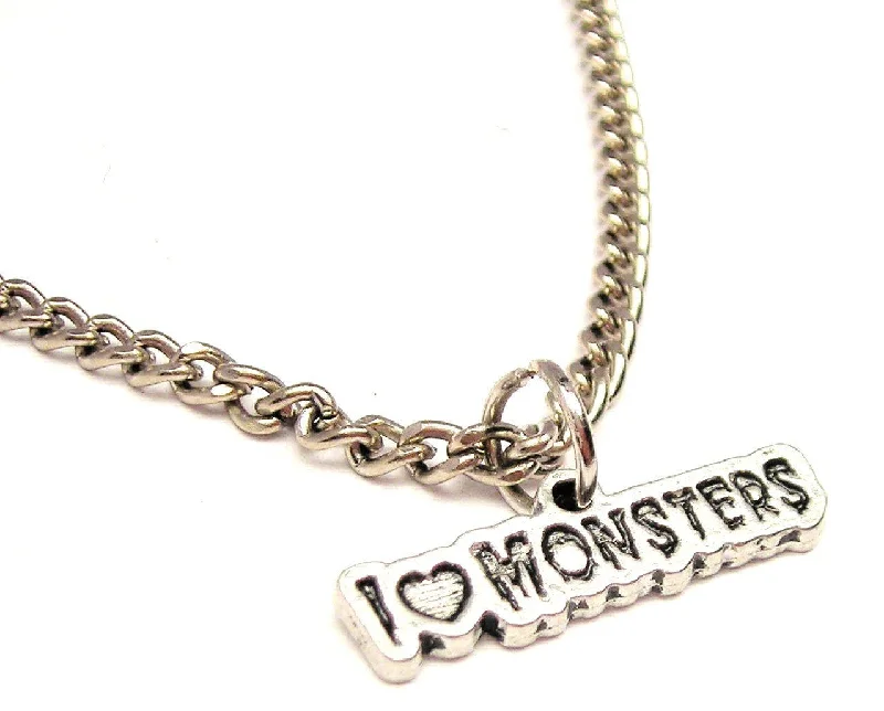 Large Pendant Necklace-I Love Monsters Single Charm Necklace